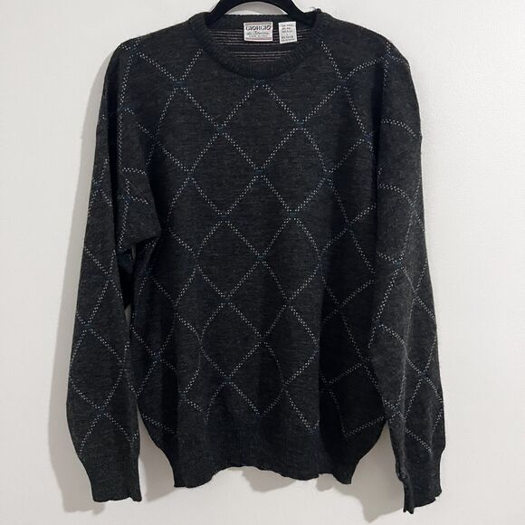 Giorgio Di Firenze Vintage Grey Wool Blend Grandpa Sweater Size L Argyle Diamond - Picture 1 of 6